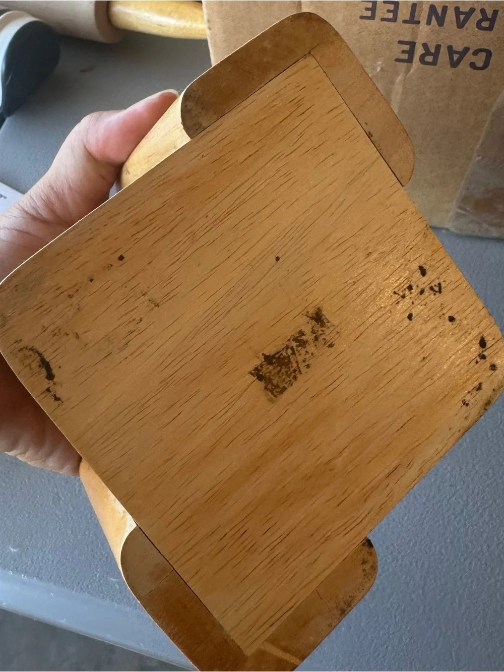 Vintage Wooden Square Coasters Set with Holder - Natural Light Brown